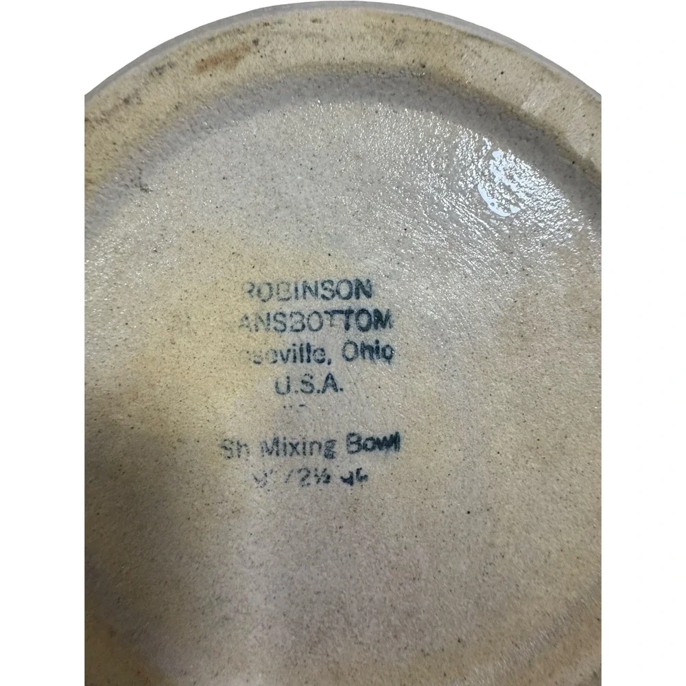 Robinson Ransbottom Stoneware Mixing Bowl Blue‎ Stripes 2.5 Qt USA
